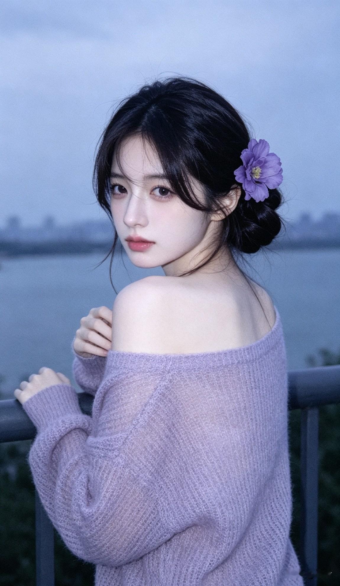 暮色浸岸，晚风不语。
一瓣紫花，藏尽人间清寂。
晚风花海赴温柔