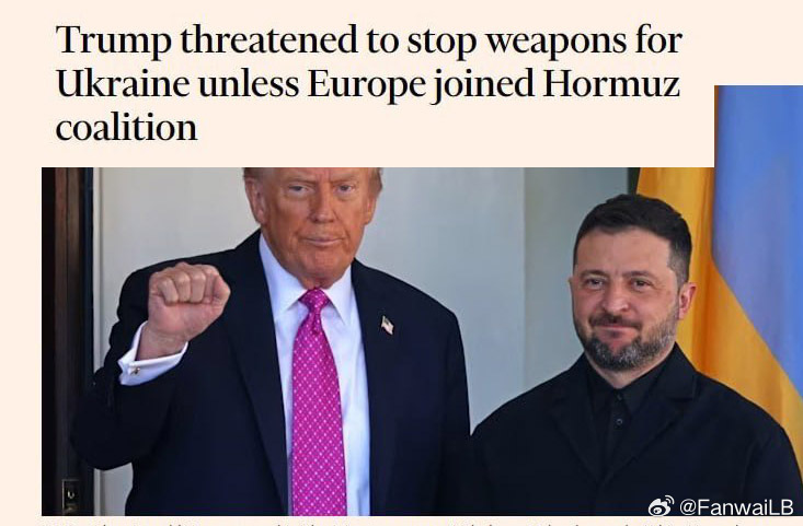美媒，美国特朗普总统威胁停止对乌军供货，以迫使欧洲出兵打卫队。特朗普威胁要停止向