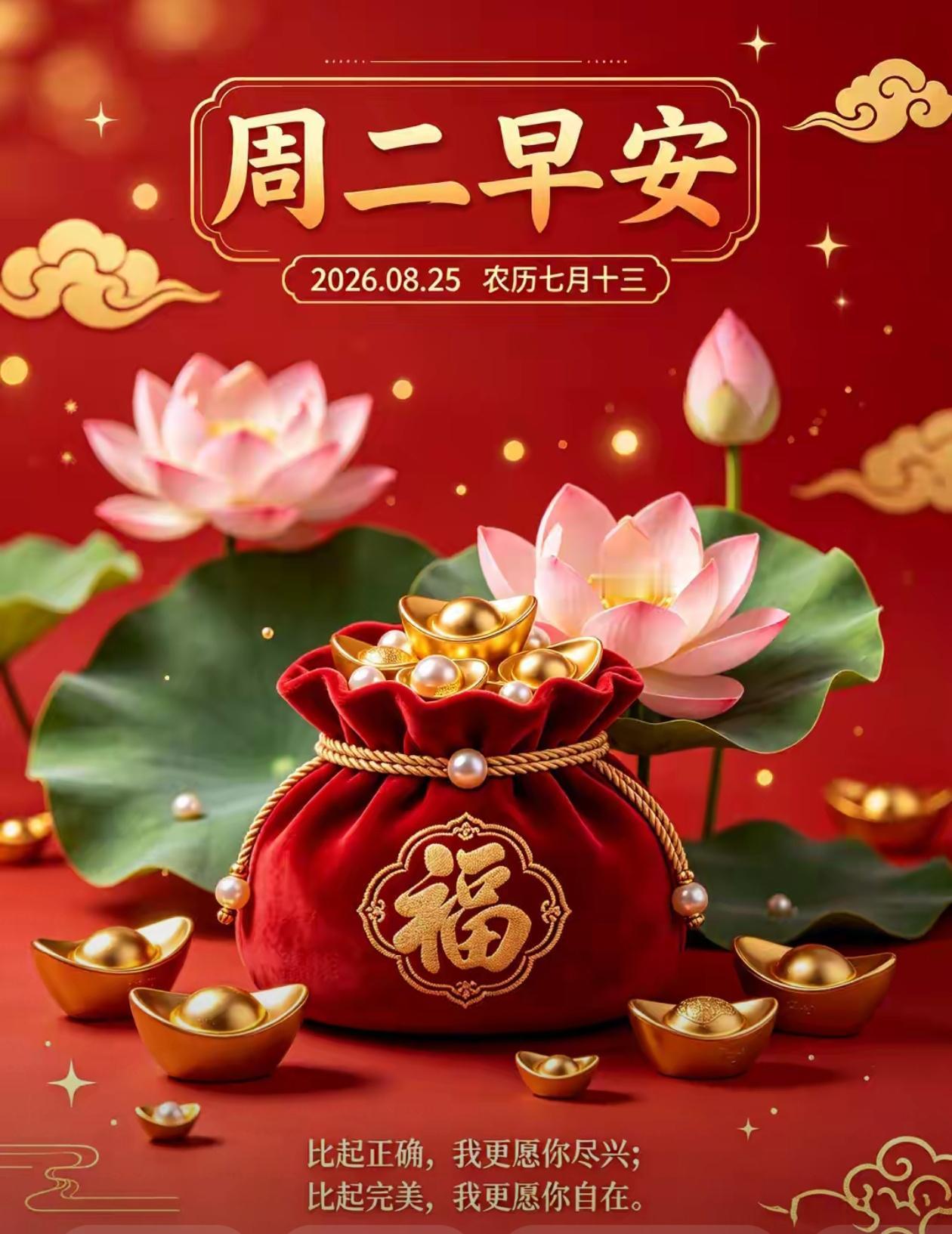 [福]2026./8月25日，周二早安，日子柔和安稳，朝夕喜乐相伴[福]


?