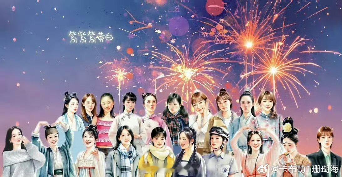 杨紫卡通角色图紫米姐姐太有才了，把杨紫出道以来饰演过的所有角色都绘成了一张卡通图