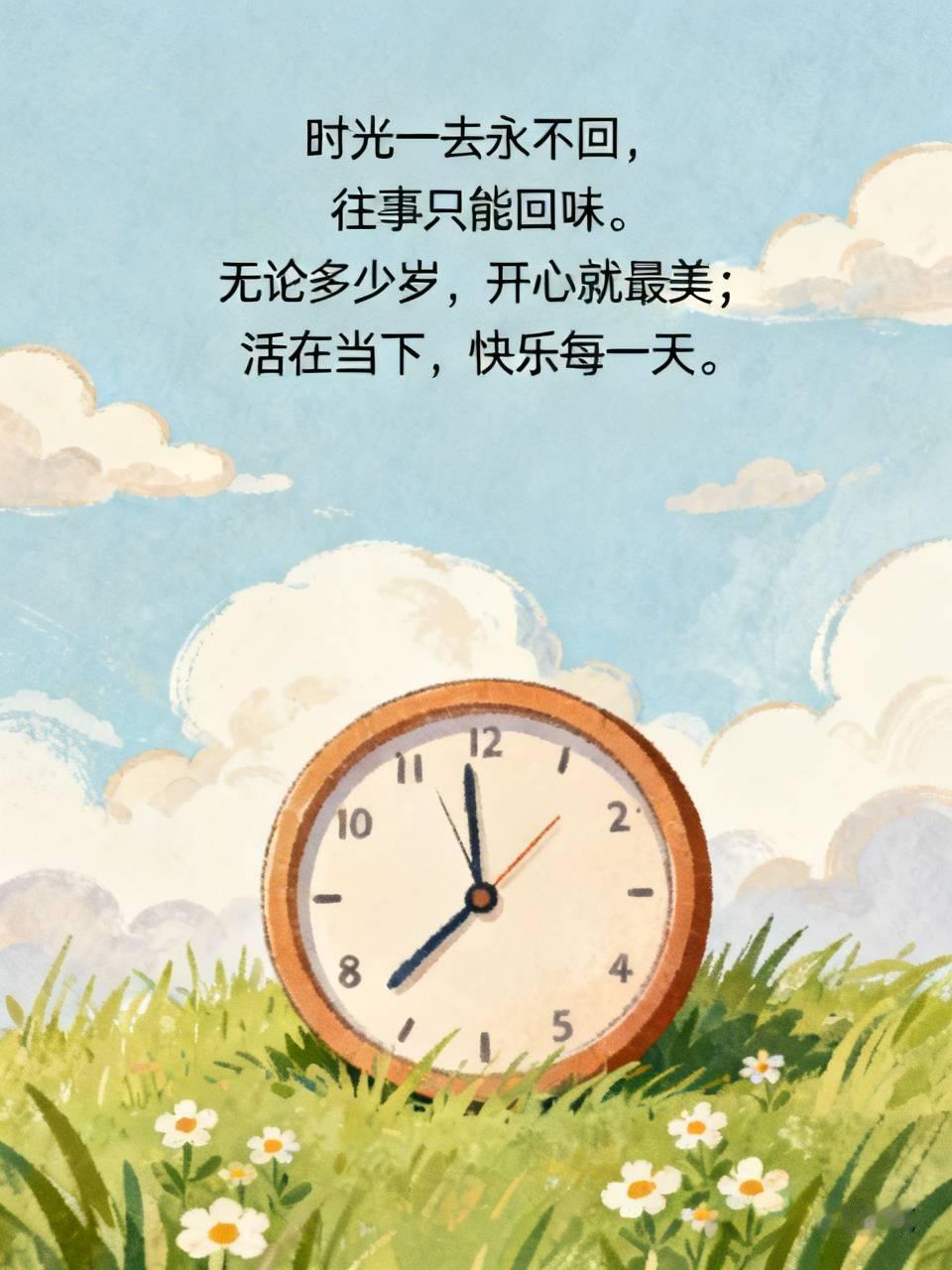 时光一去永不回，
往事只能回味。
无论多少岁，
开心就最美；
活在当下，
快乐每