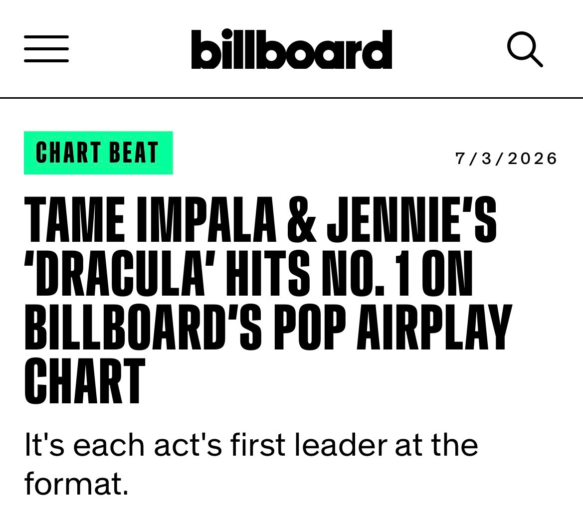全球现象级妖单Dracula JENNIE Remix 登顶 Billboard