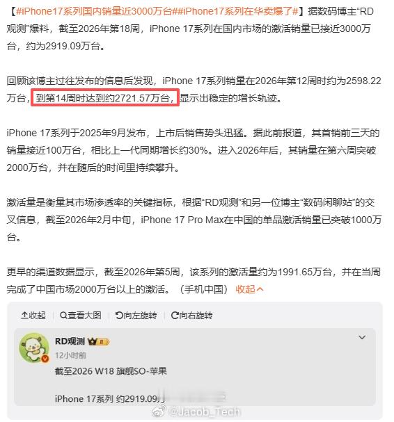 iPhone17系列国内销量近3000万台 只能说...iPhone17真的太顶