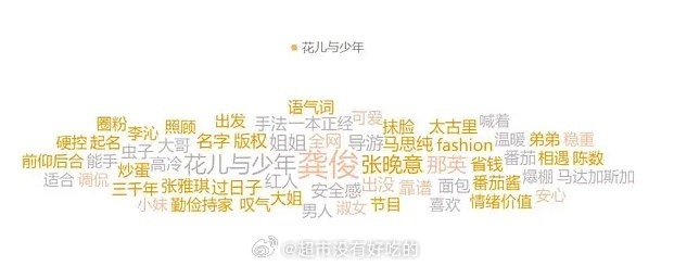 《花儿与少年》关键词云，提及量最多是龚俊🔥 ​​​