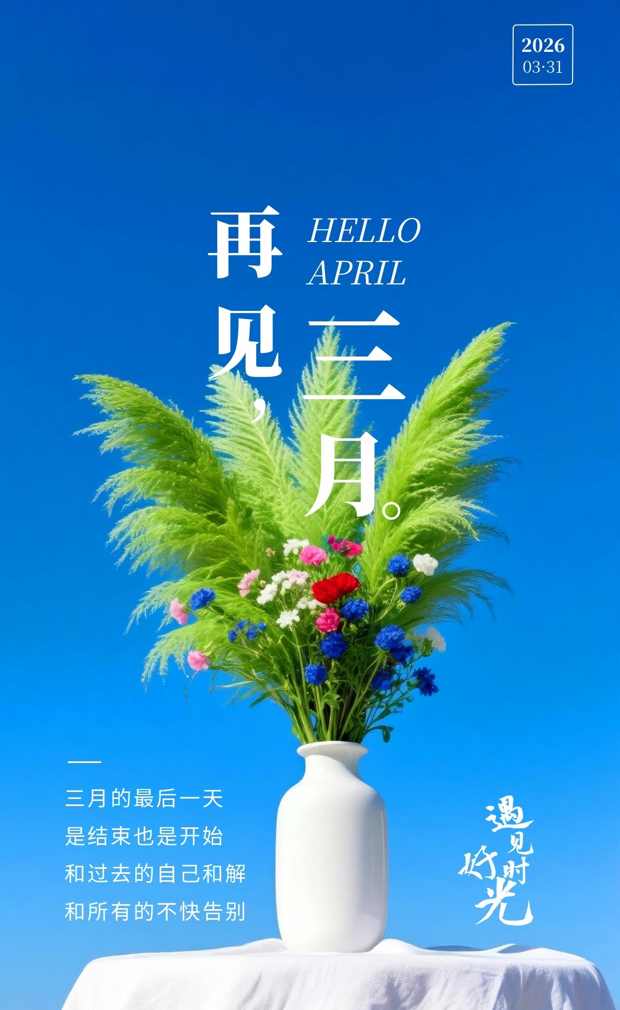 三月最后一天，把坏心情都丢掉，把好心情都留住。感谢三月的陪伴，期待四月的相遇。 