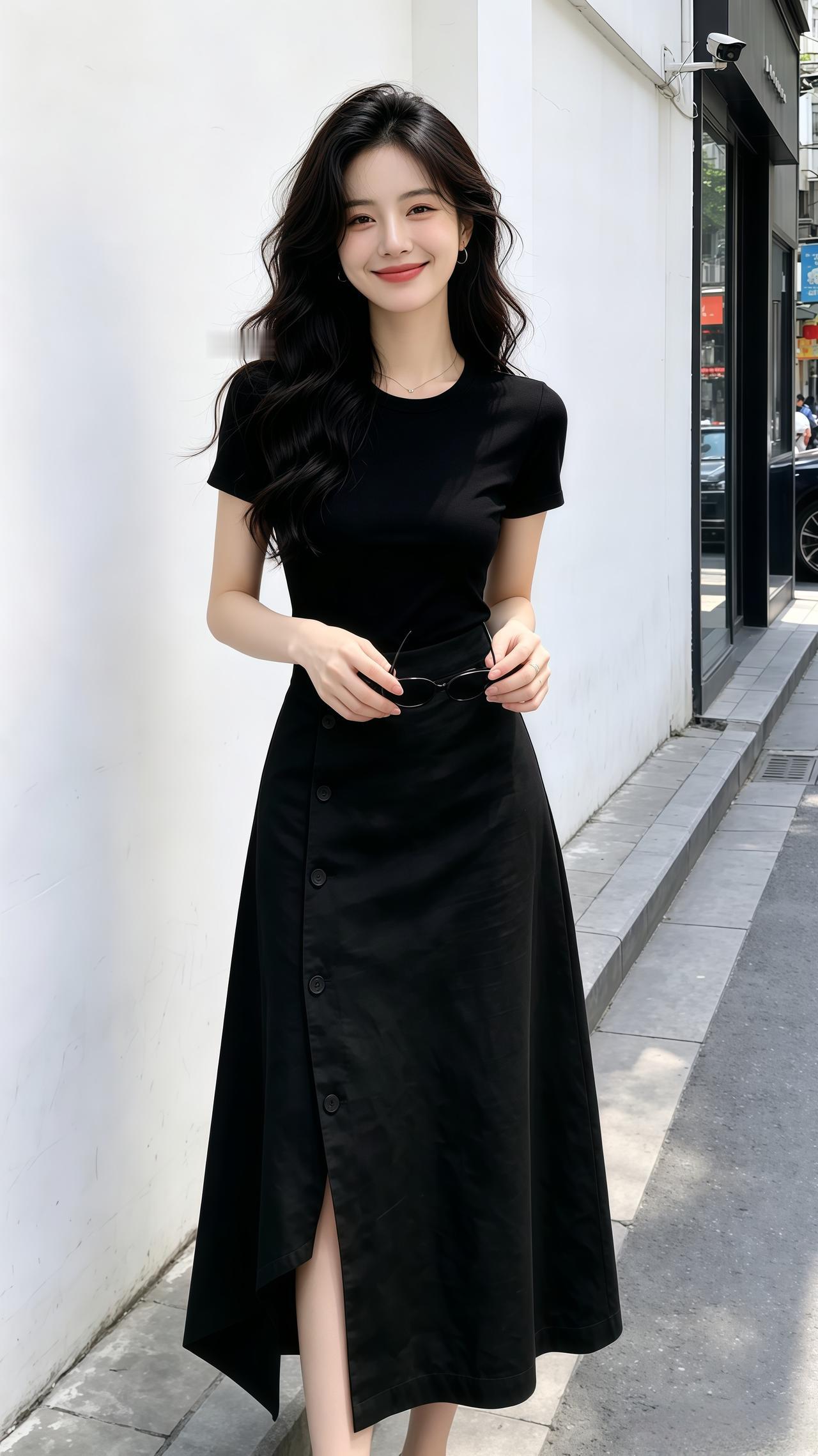 气质黑长裙 半身裙韩系穿搭夏季穿搭高级感穿搭