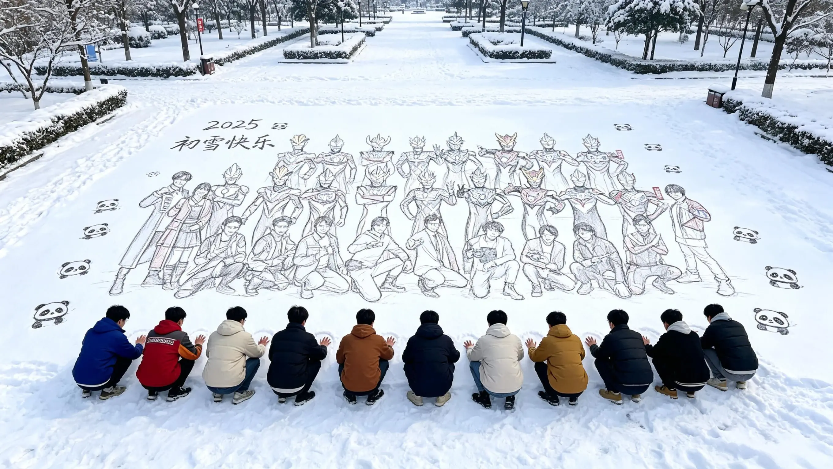 雪地手绘风 在雪地里当画家咯 万物皆有初雪氛围