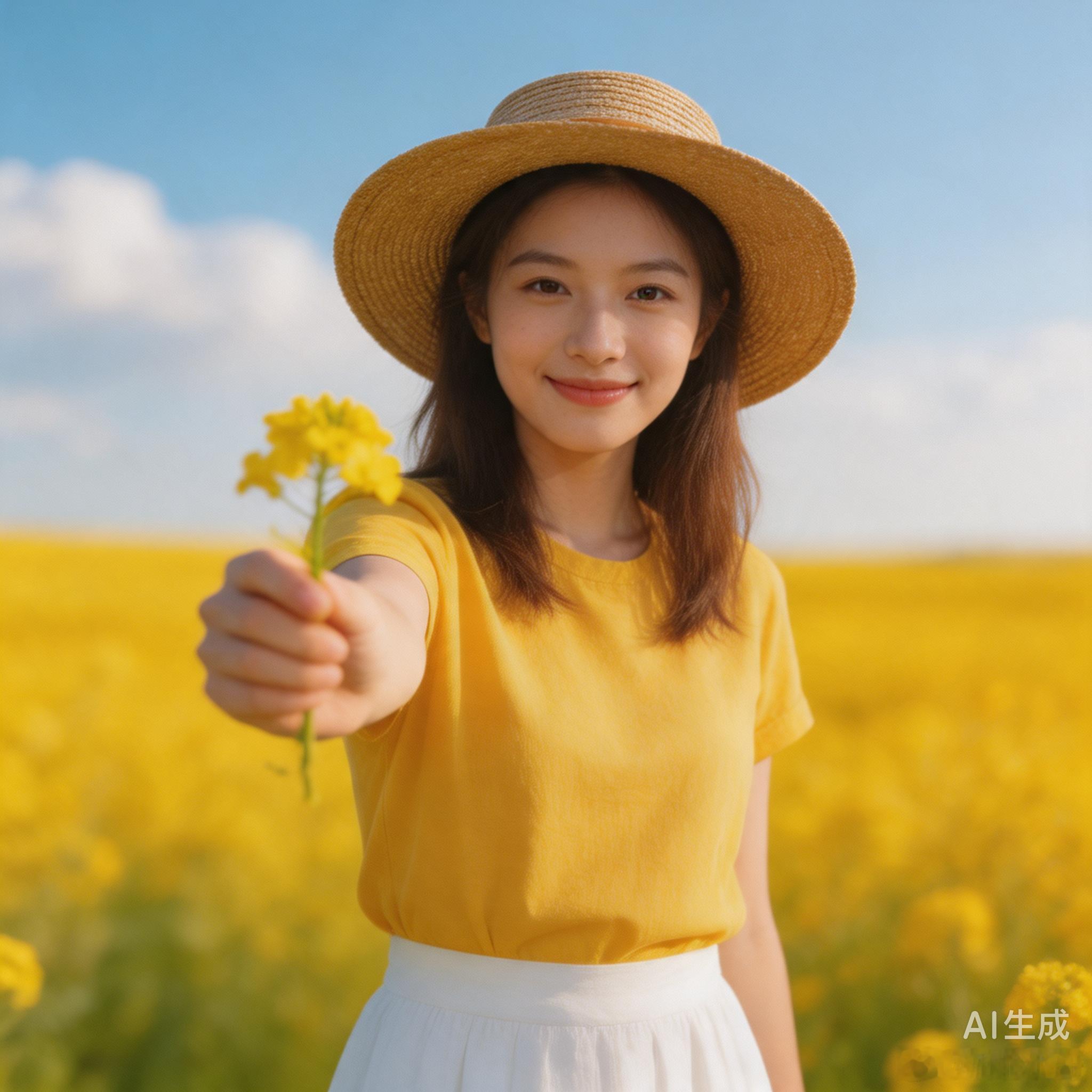 微博AI创作季文生图也可以用简单的提示词搞定。提示词： 在蓝天白云下，一片盛开的