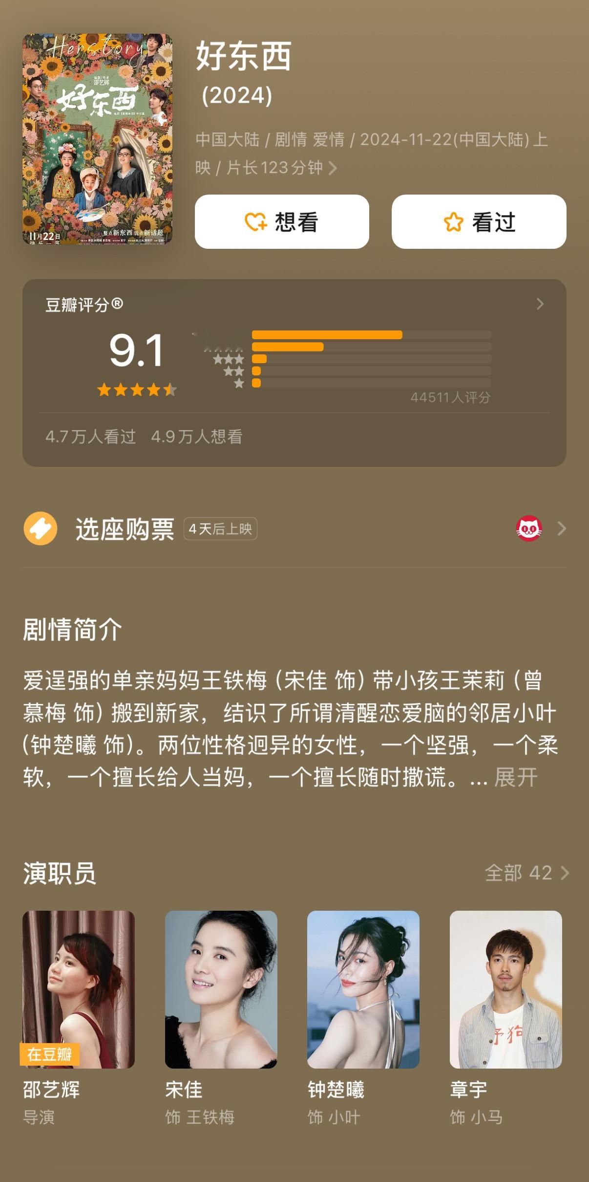 《好东西》豆瓣开分 9.1分 