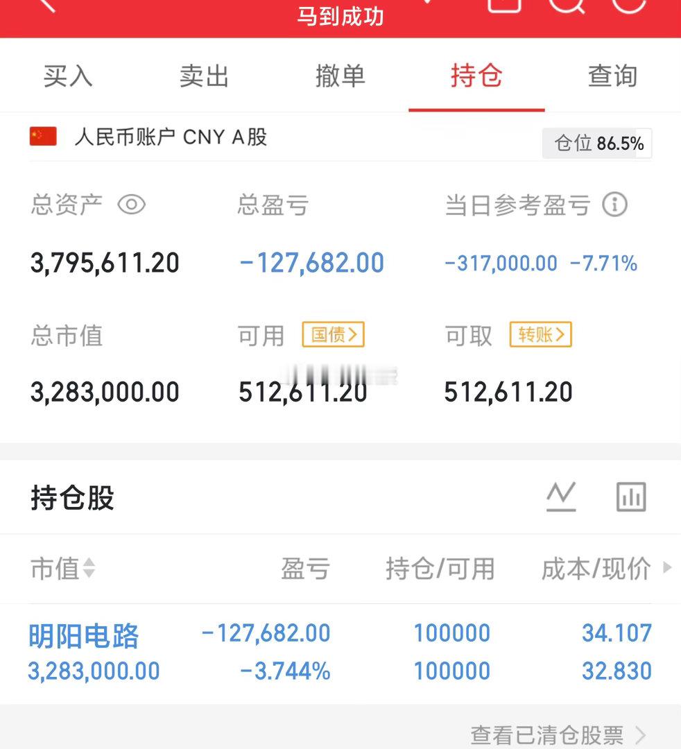 300万本金，目标1年做到1500万，1年翻五倍，欢迎各位关注！（第44天） 持