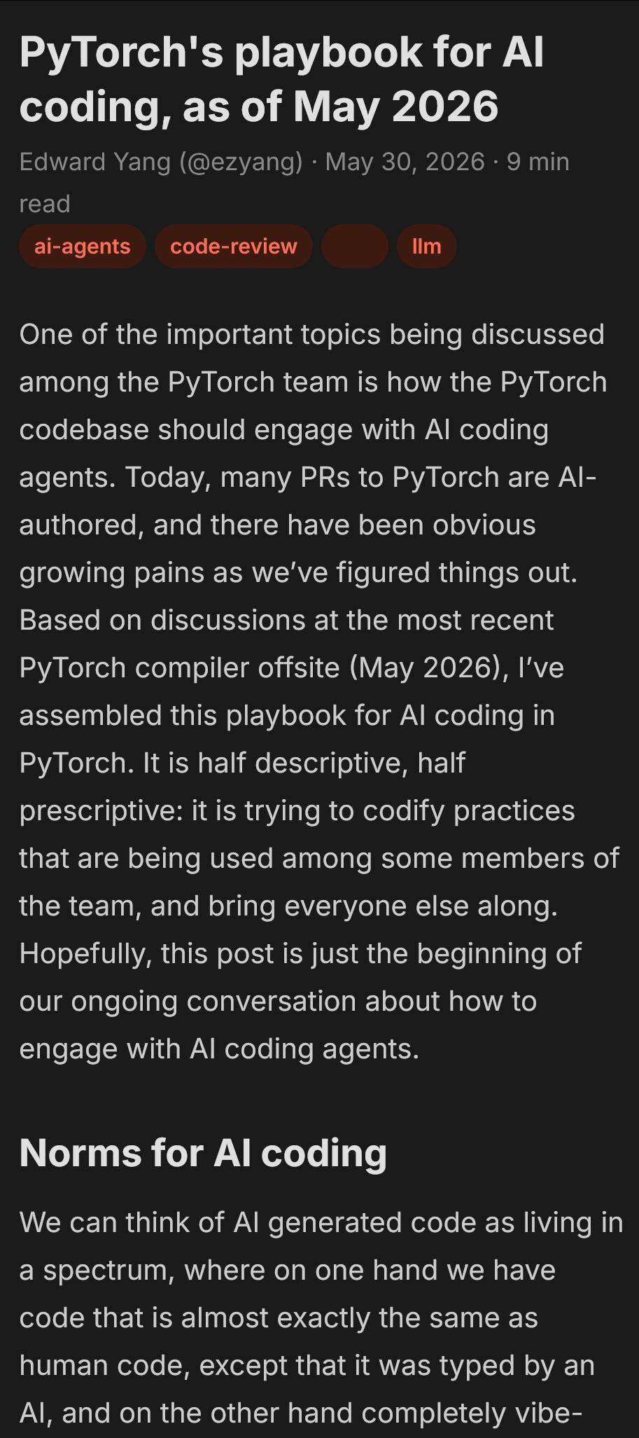 pytorch的官博，“PyTorch 的 AI 编程指南，截至 2026 年 