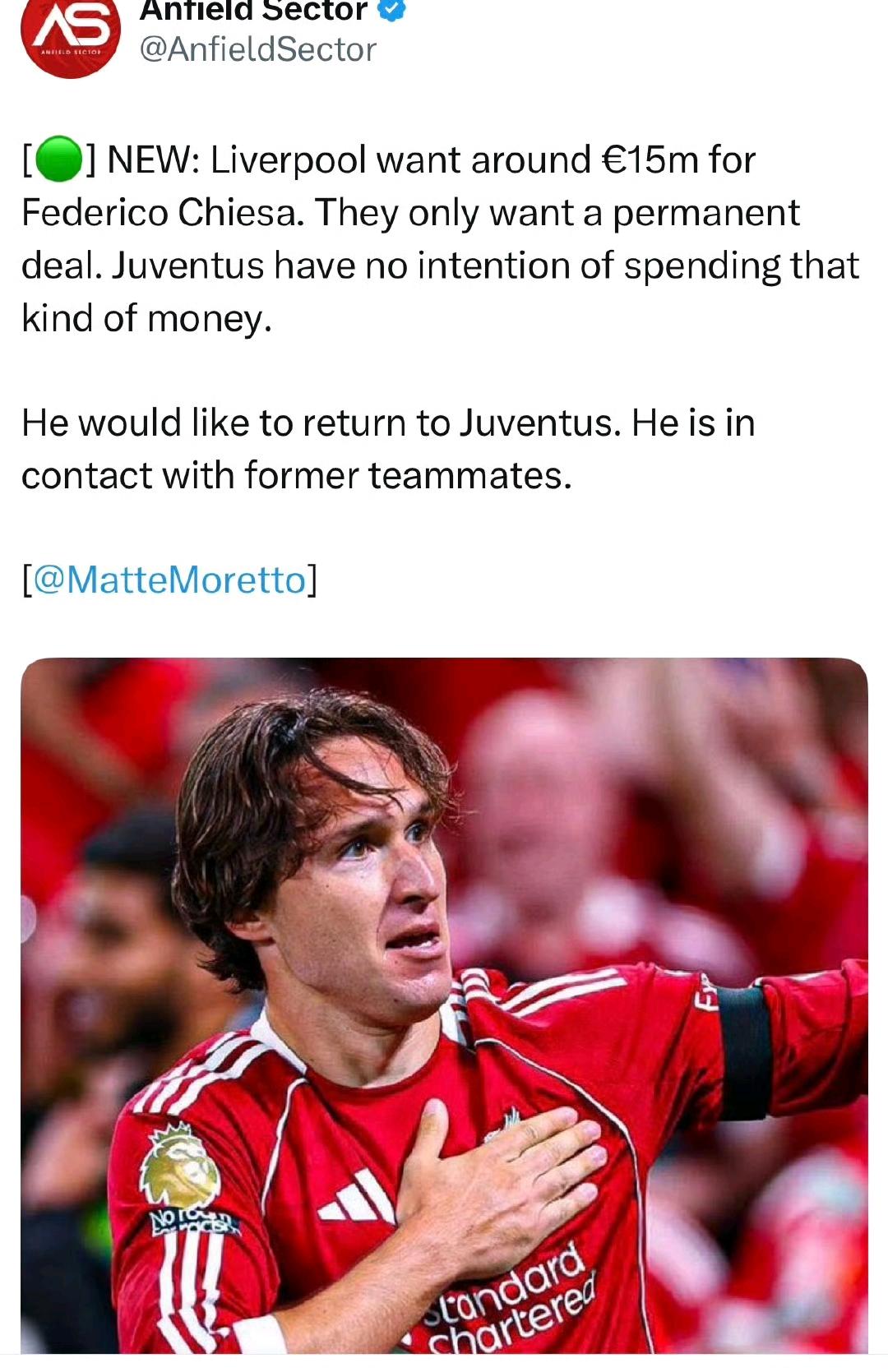 利物浦想卖掉基耶萨1500万欧元，尤文图斯想白嫖！

隔壁巴萨也想白嫖拉什福德，