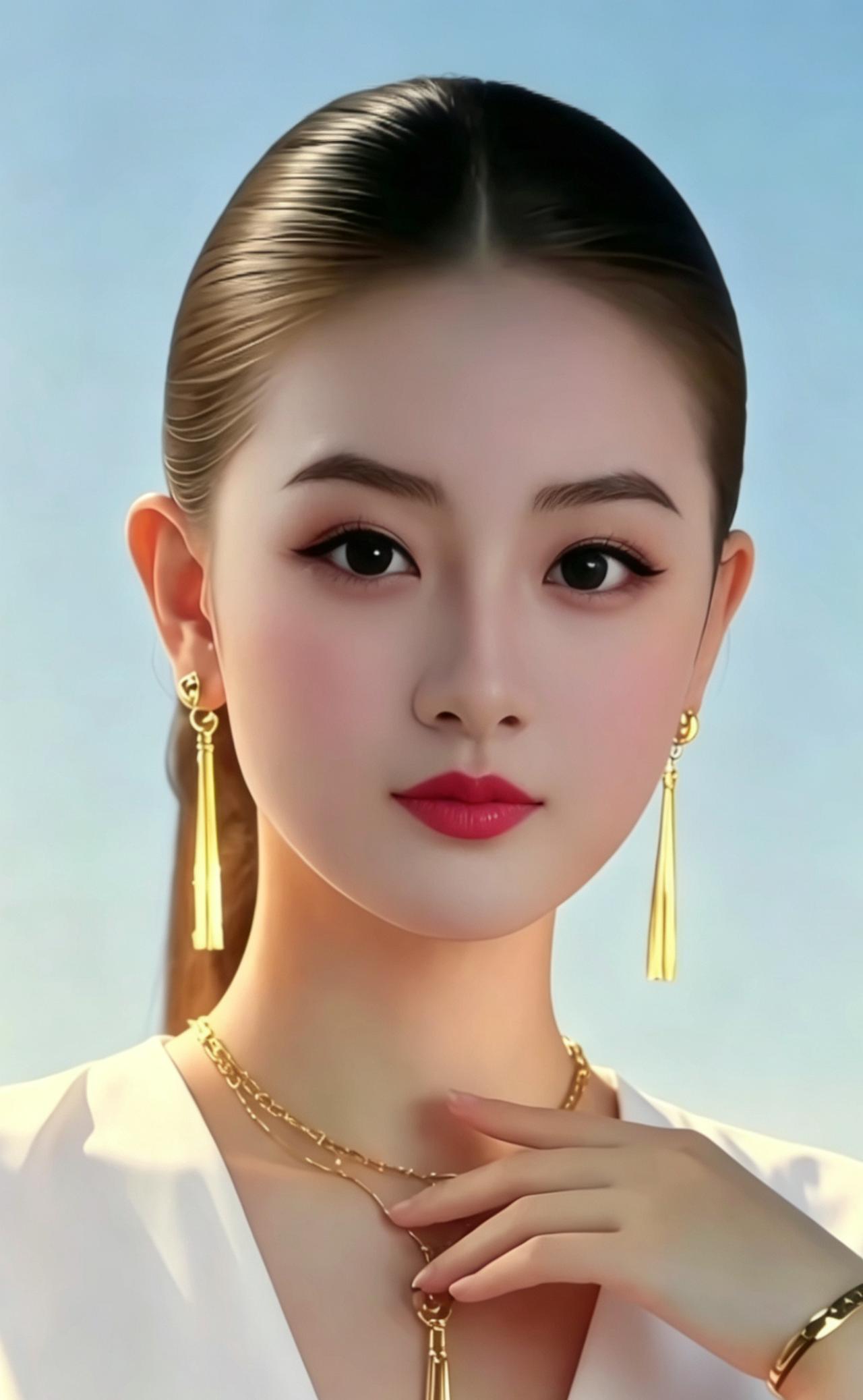 这姑娘佩戴着金饰，好精致！