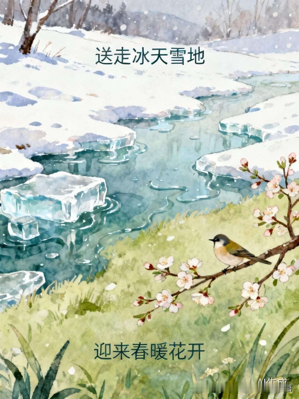 上联:   送走冰天雪地，
下联：迎来春暖花开。