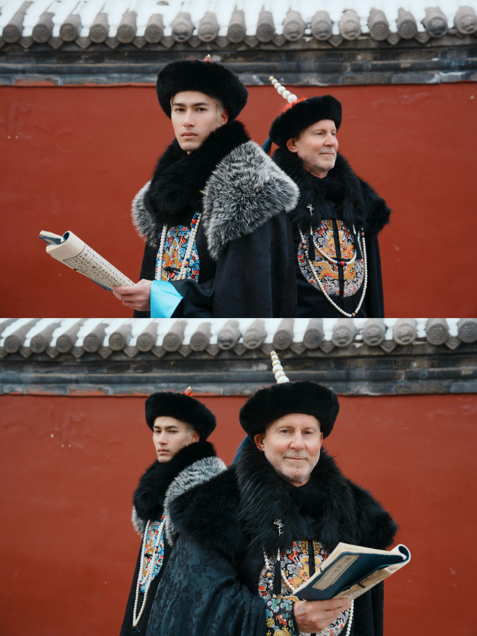 米卡带爸爸拍中国古风写真米卡爸爸穿汉服竟然有点帅 