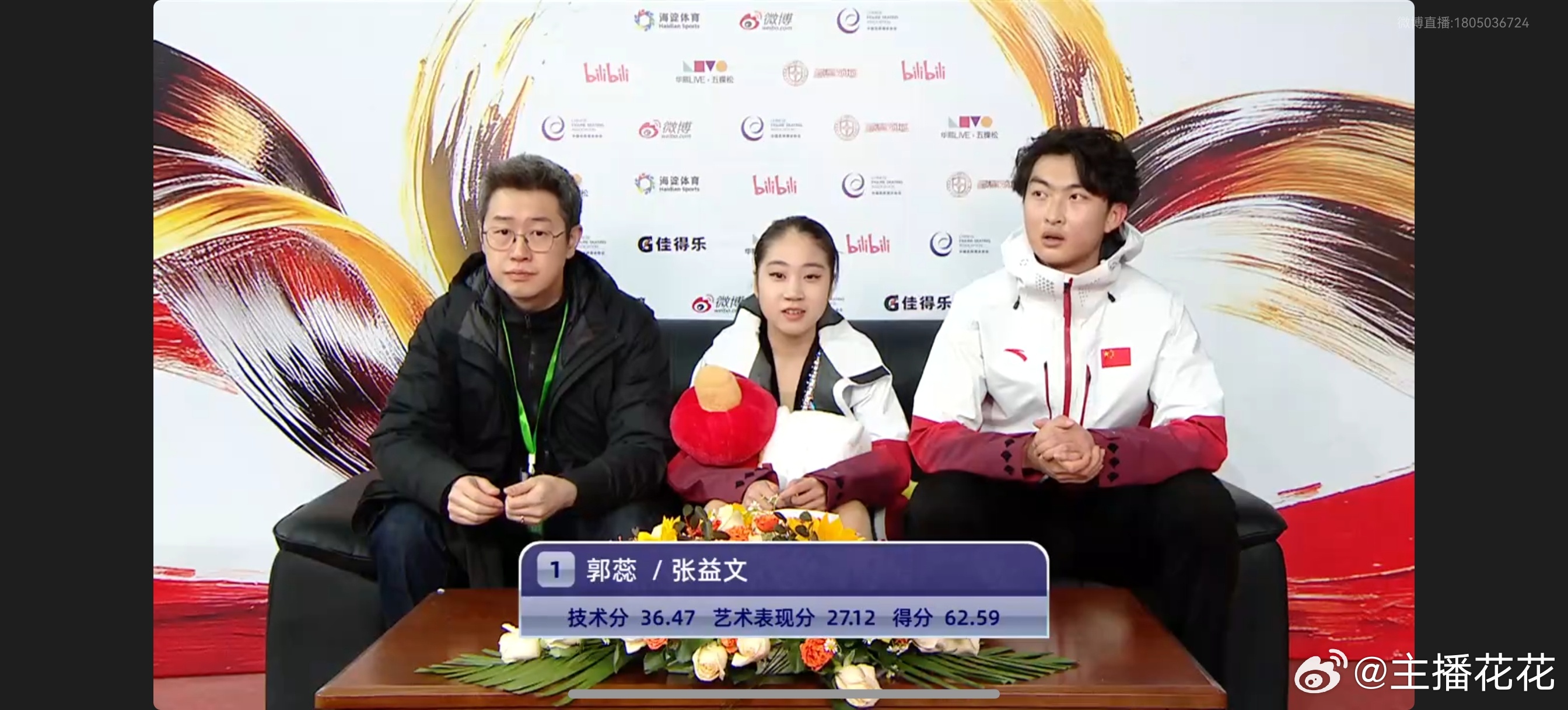 郭蕊/张益文短节目62.59分，2A摔了其他都很好 