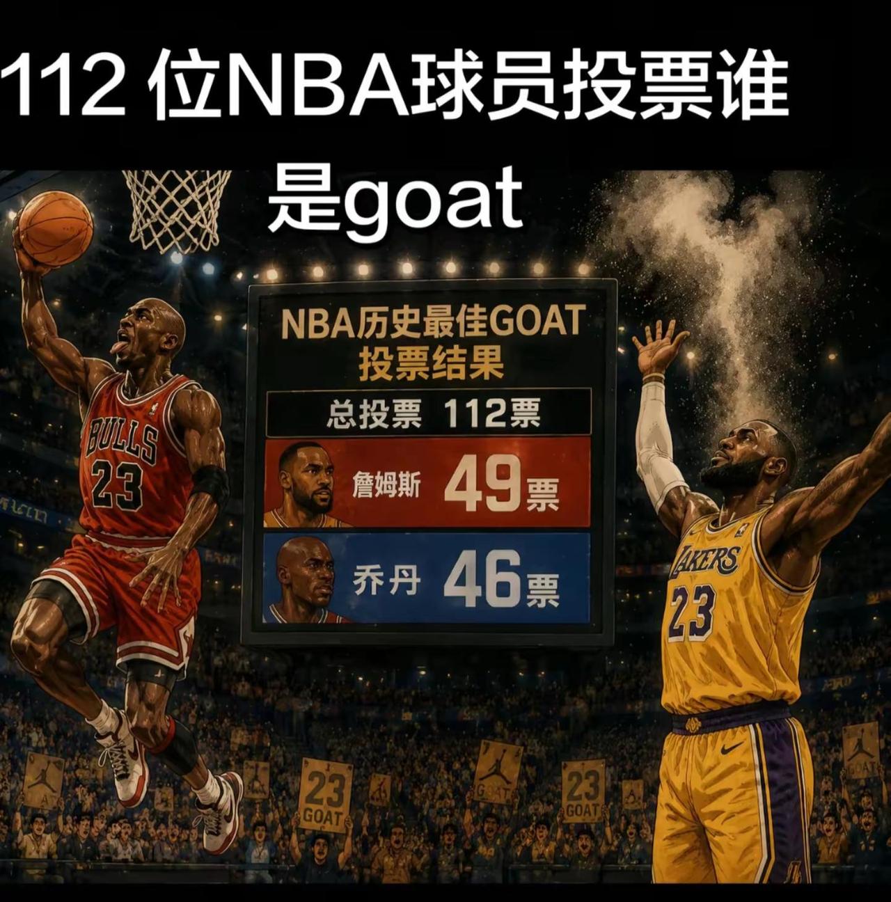 NBA球员投票，詹姆斯49比46险胜乔丹，以后谁还会说詹姆斯是千年老二