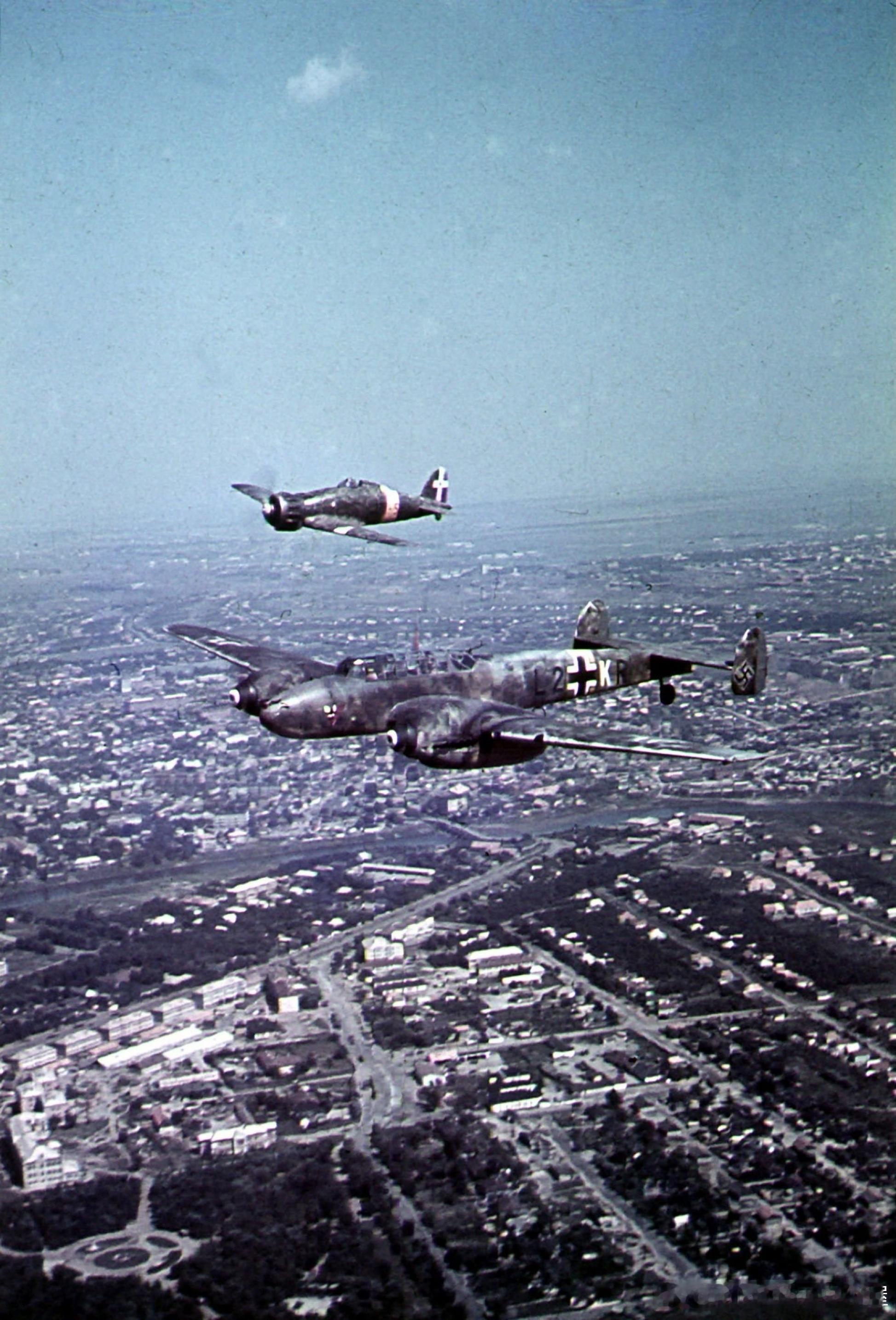 1942年德军空中作战训练第2联队第7中队Bf 110C-3战斗机与意大利Mac