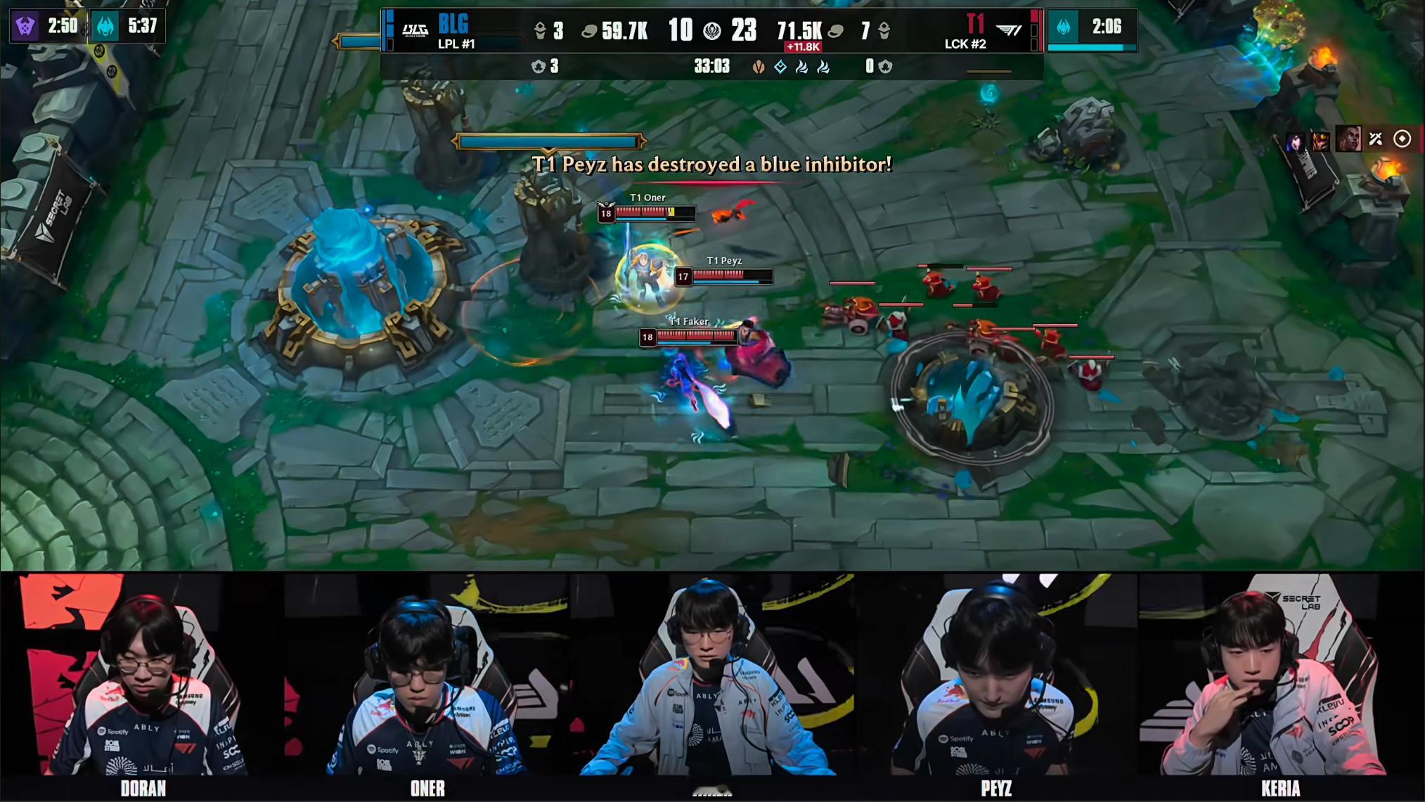 BLG 2-2 T1这把直接就是T1野辅醒了！决胜局来了！下把提高中野优先级！下