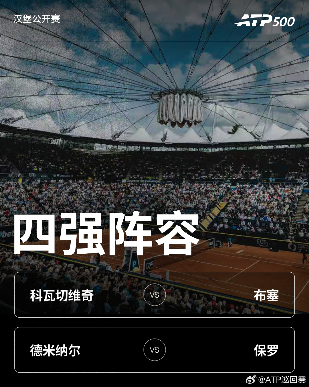 ATP500 汉堡公开赛四强对阵🔥科瓦切维奇[LL] vs 布塞[Q]德米纳尔