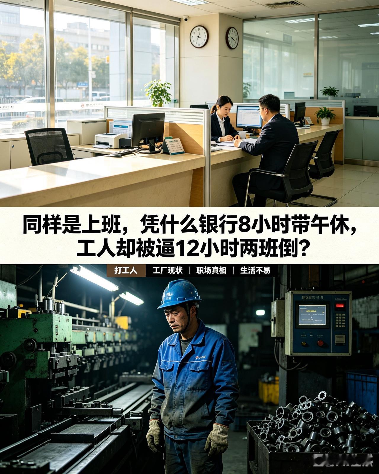 同样是上班，凭什么银行8小时带午休，工人却被逼12小时两班倒？

真的越想越不公
