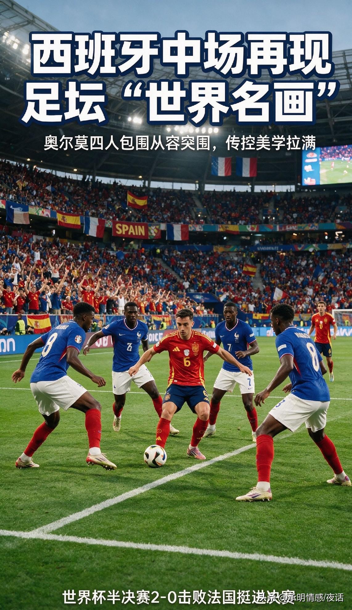 四人围堵丝滑突围！西班牙中场复刻经典世界名画

2026世界杯半决赛西班牙2-0