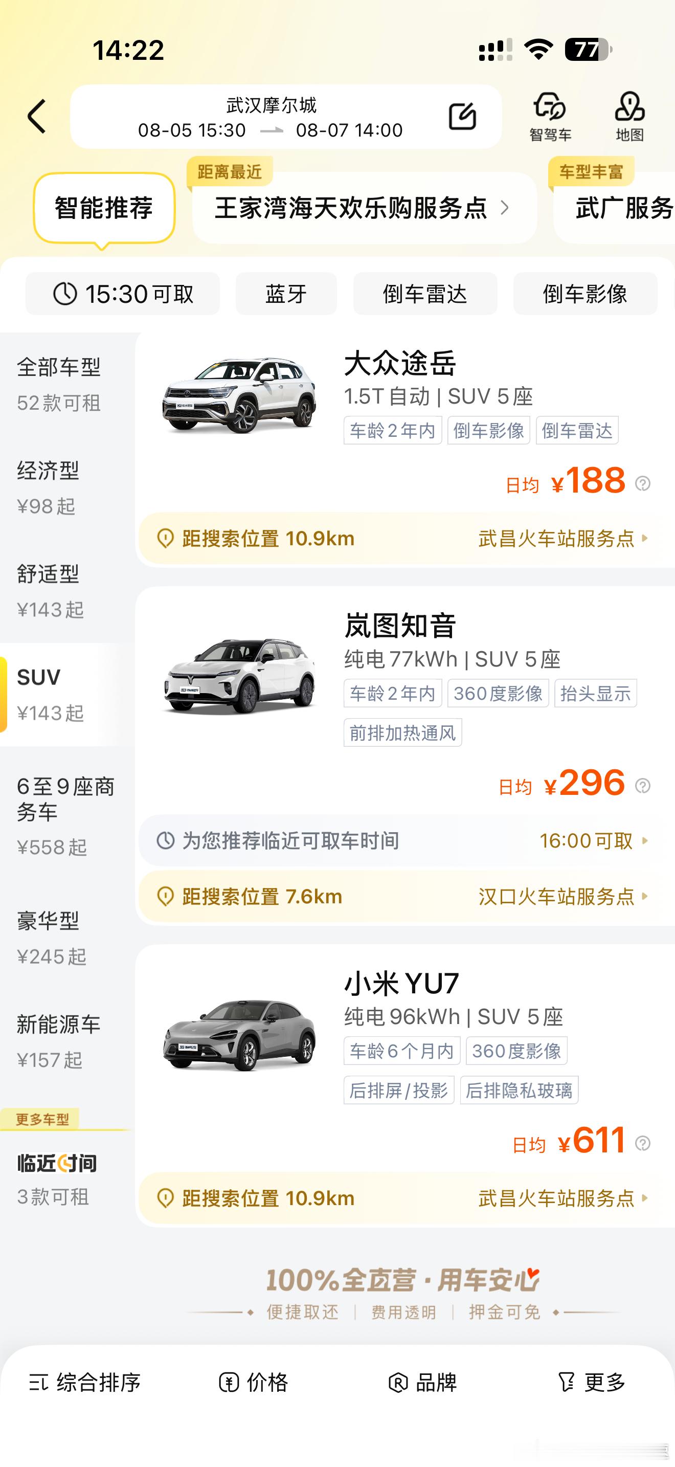 闲的没事儿点开神州看了一眼武汉这边还有YU7可以租价格嘛…物以稀为贵？