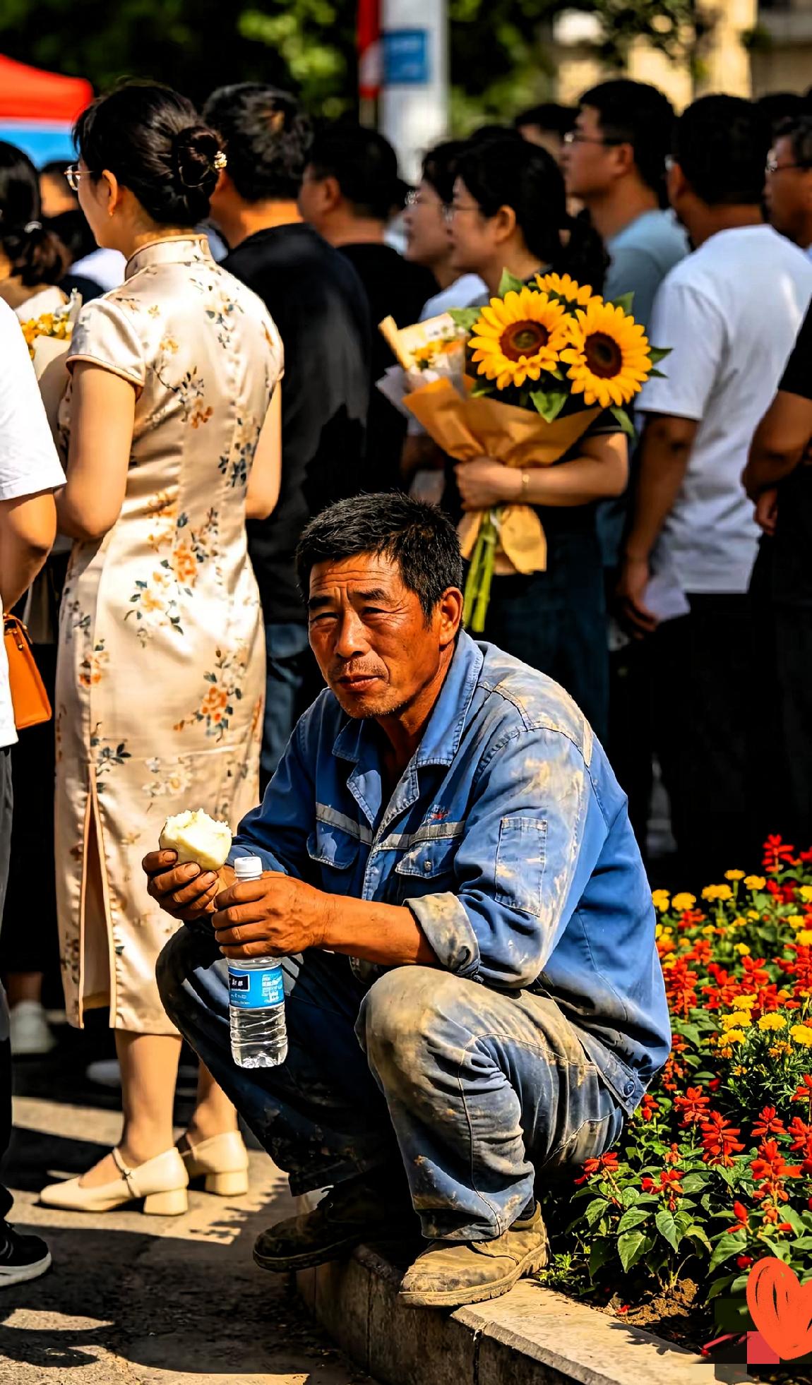高考第一场，我在考场外看到一位父亲蹲在路边吃馒头，走近一看，我愣住了
今天上午，