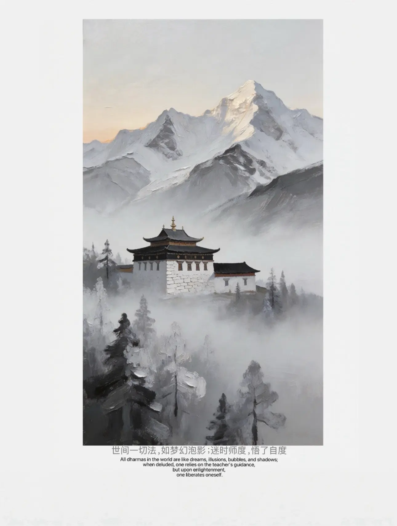 《雪融润草木》|水墨风油画。密藏—出离心与菩提心，尽在这一融一润间。 ...