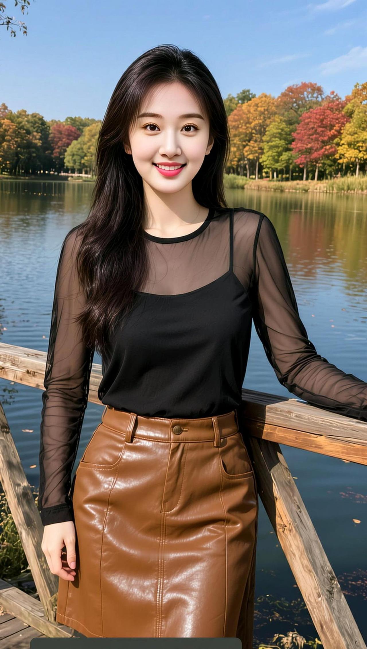 AI湖畔秋景照 抖音ai创作 高颜值美女 颜值巅峰