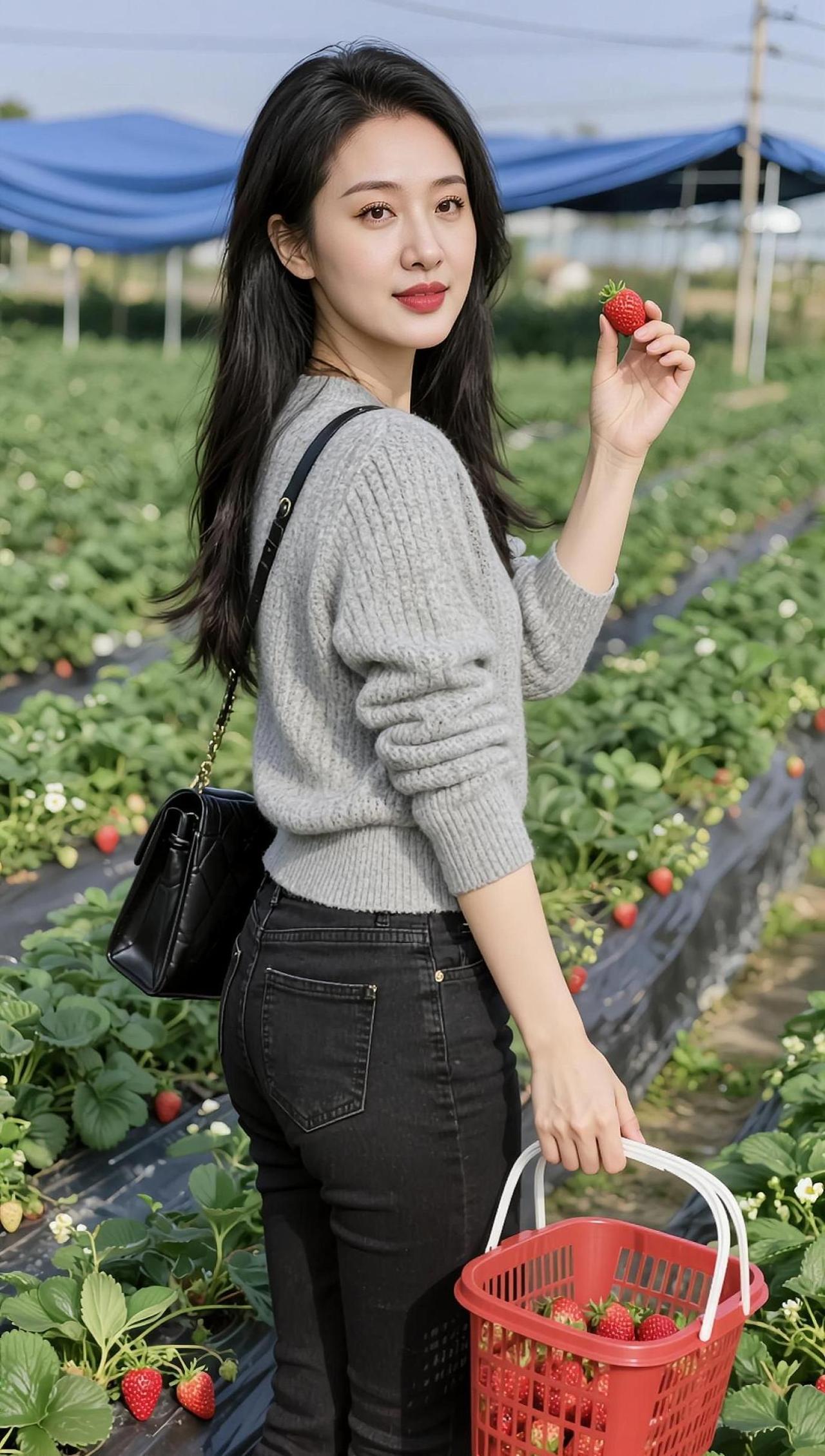 AI草莓园随拍 抖音ai创作 白衬衫搭配精致妆容 神仙妆容 初恋脸