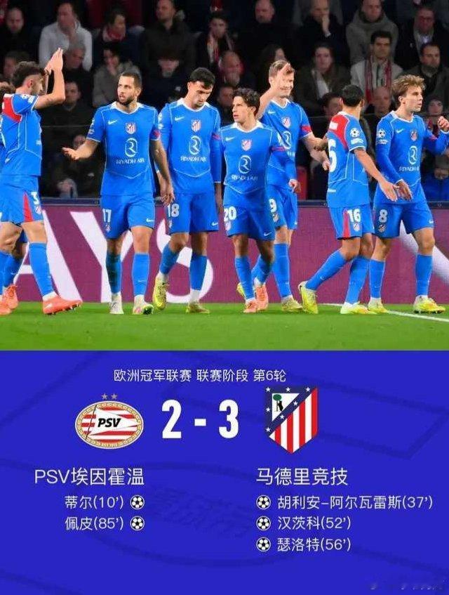 北京时间12月10日欧洲冠军联赛 联赛阶段 第6轮，PSV埃因霍温对阵马德里竞技