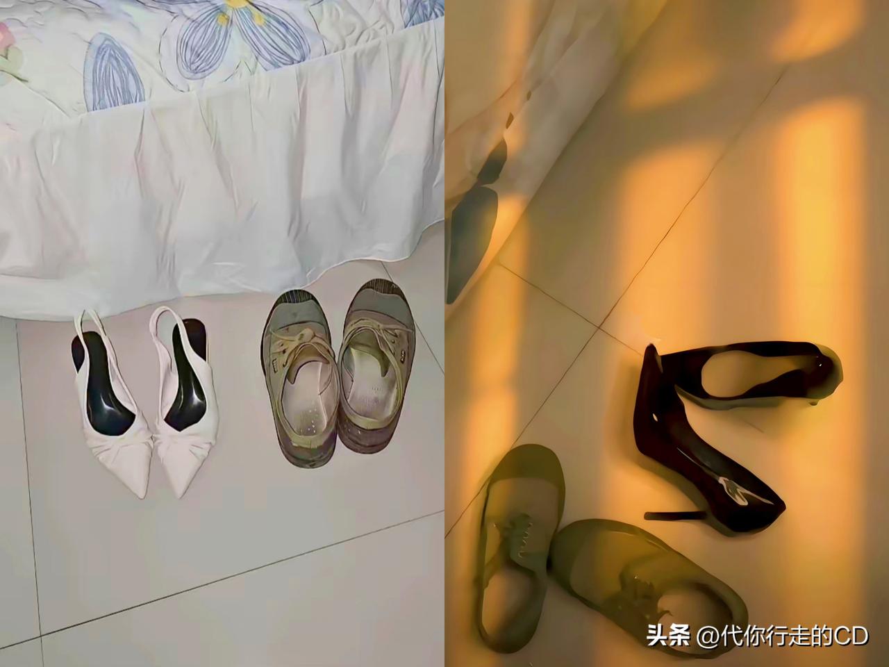 两双同样性质的鞋...因为放置方向和光影的差异，呈现出来两个截然不同的故事。