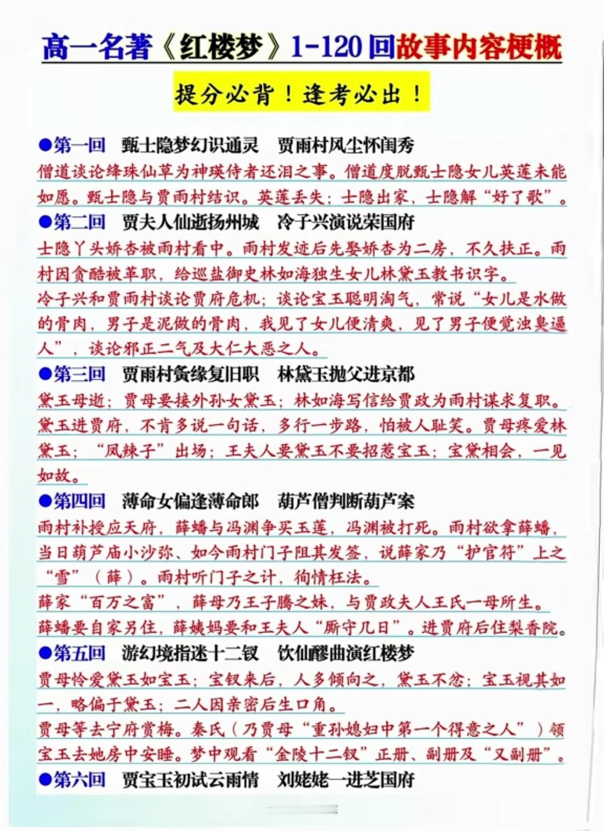 高一名著阅读《红楼梦》故事梗概