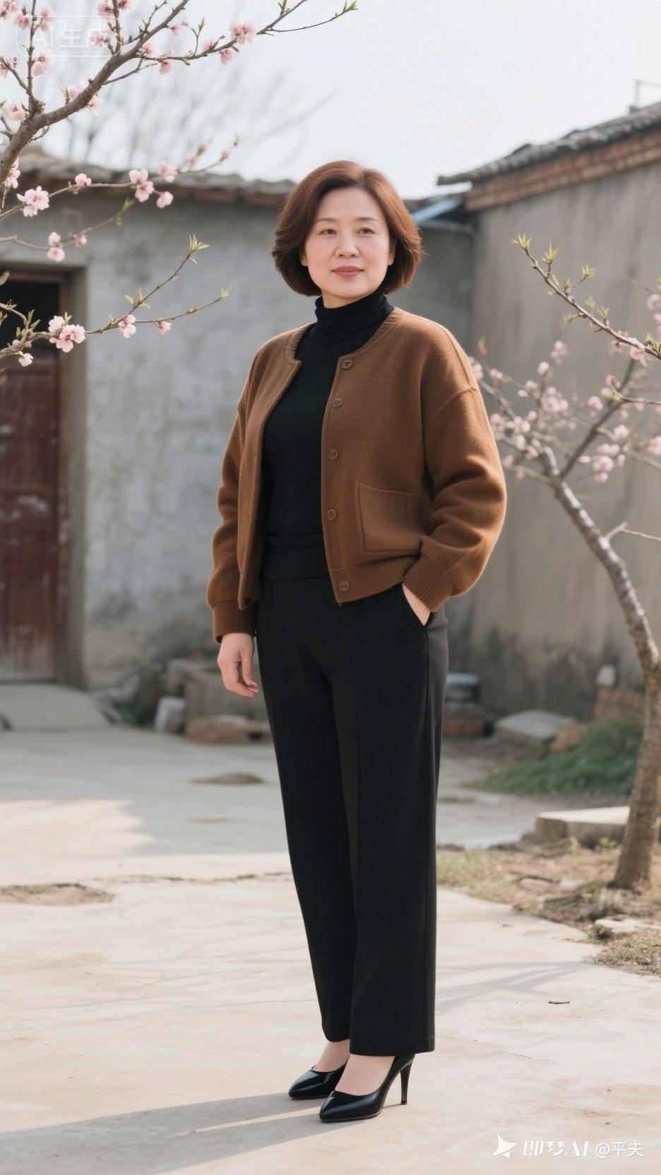优雅穿搭指南：棕色毛衣+黑色长裤，简约而不失时尚！