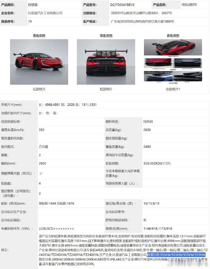 四*555kW，3000匹怪物已知市面上2000匹的超跑大概2000多万，相关厂