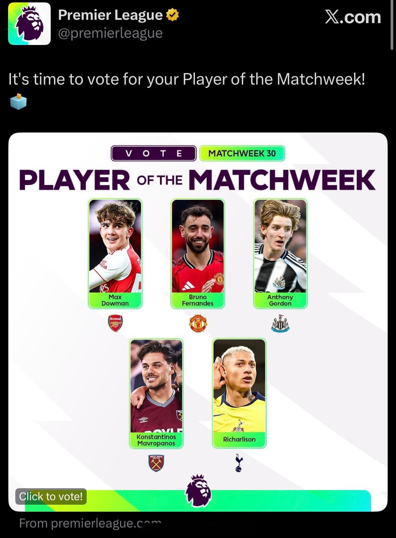 费尔南德斯进入英超本轮最佳球员候选名单投票🗳️娜娜那个是个小孩儿？ 