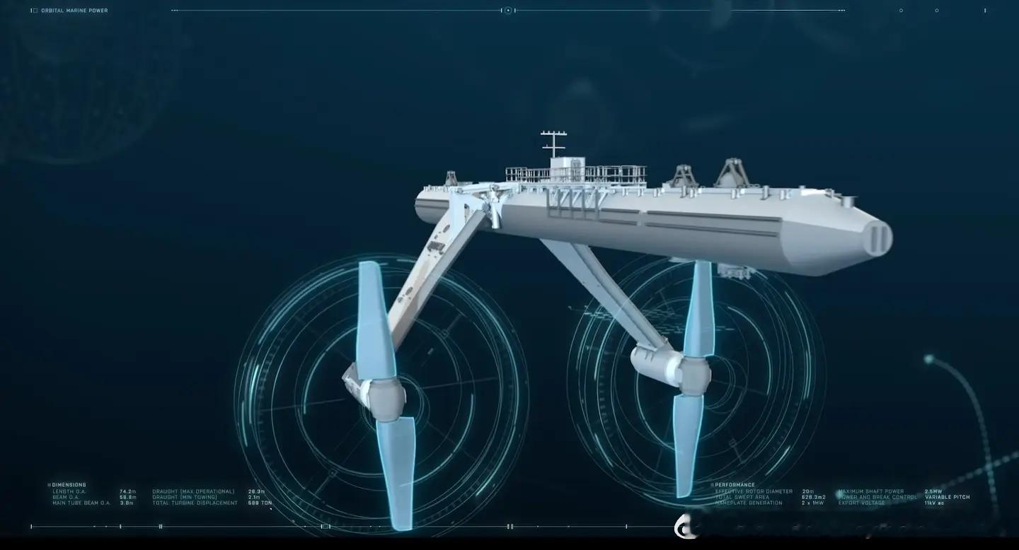 Orbital O2是目前全球功率最强的浮式潮汐发电机。它由苏格兰可再生能源公司