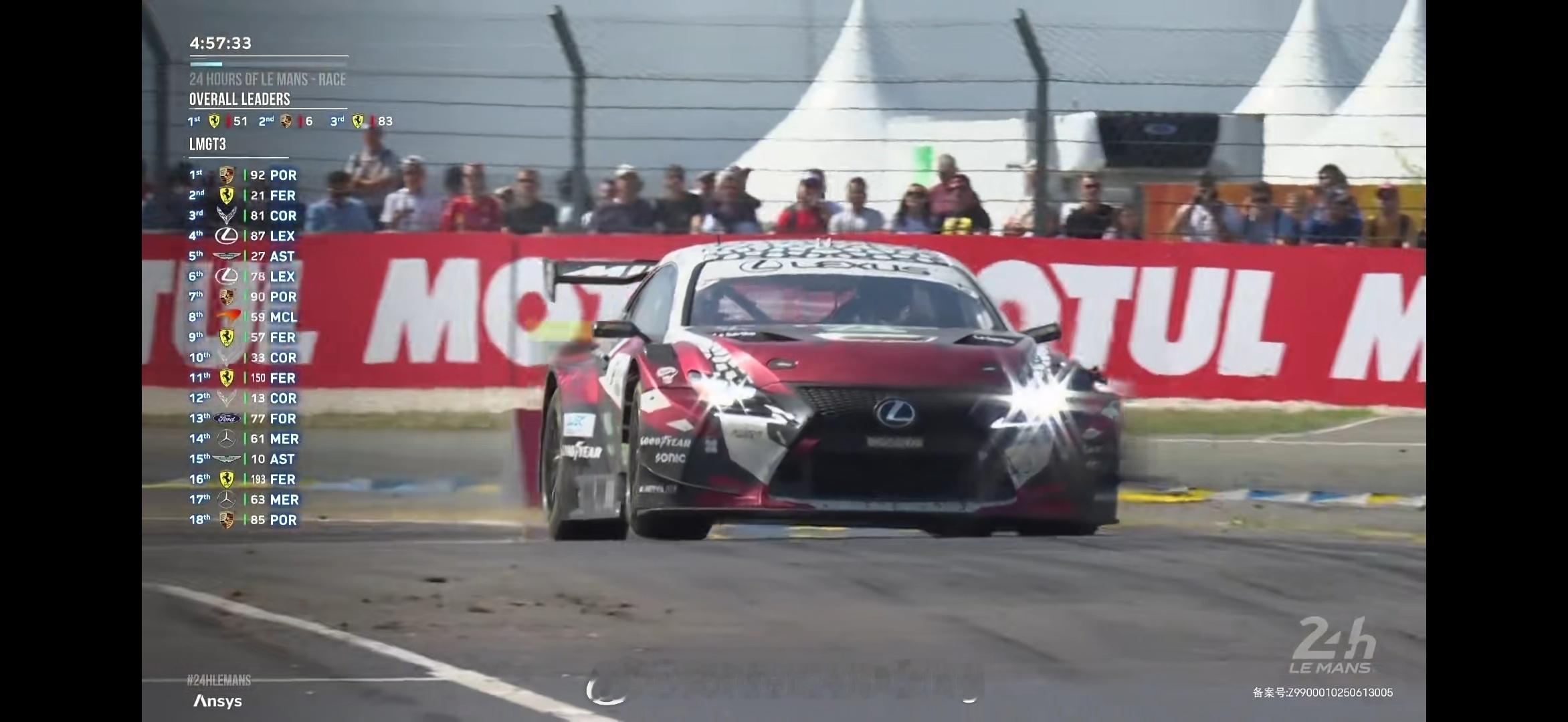 今年勒芒两个雷克萨斯 RC F GT3 赛车表现令人惊喜，可惜刚刚在第四的 87
