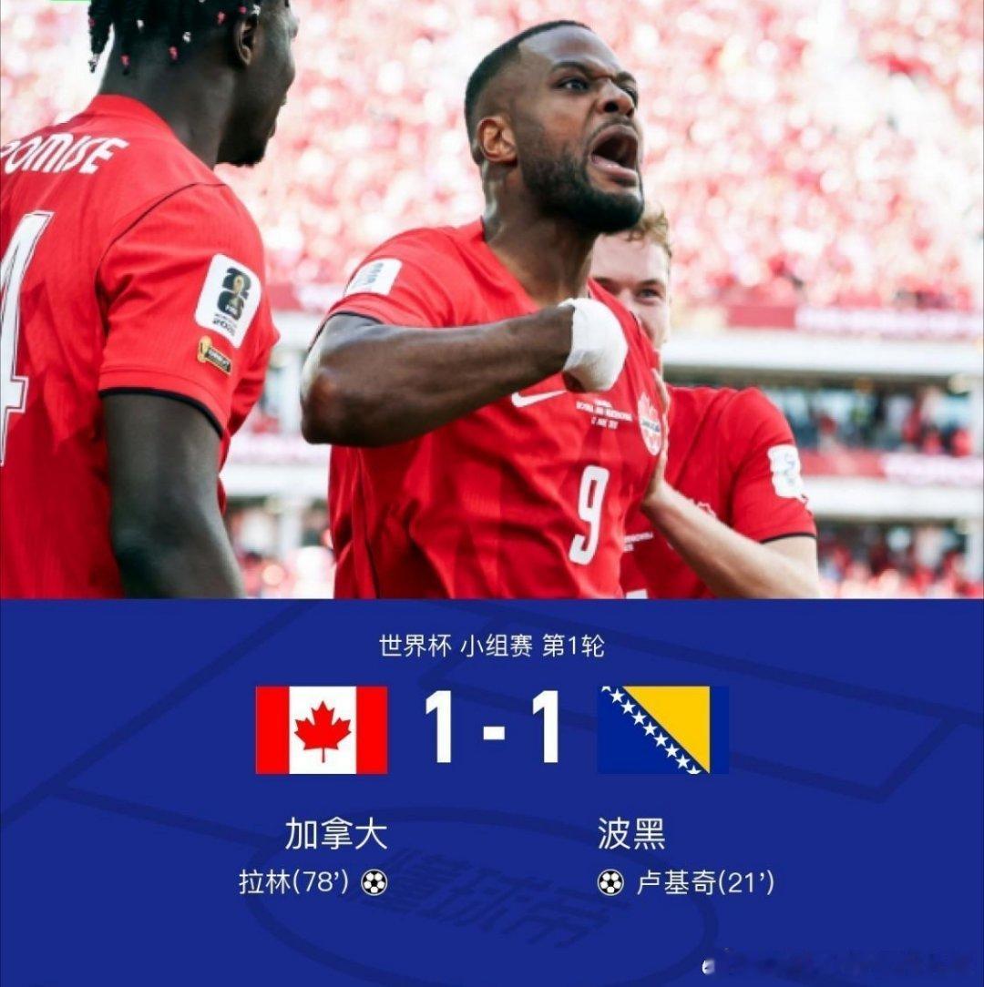 加拿大1-1波黑迎世界杯首场不败，卢基奇破僵，拉林替补建功，北京时间6月13日世