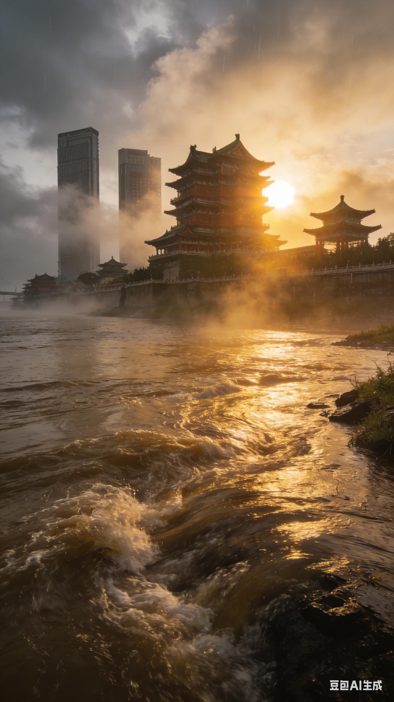 临江仙·游洪城

晓雨初收烟锁岸，
晴光破雾凌云。
赣江奔涌壮洪城。
高阁擎星斗