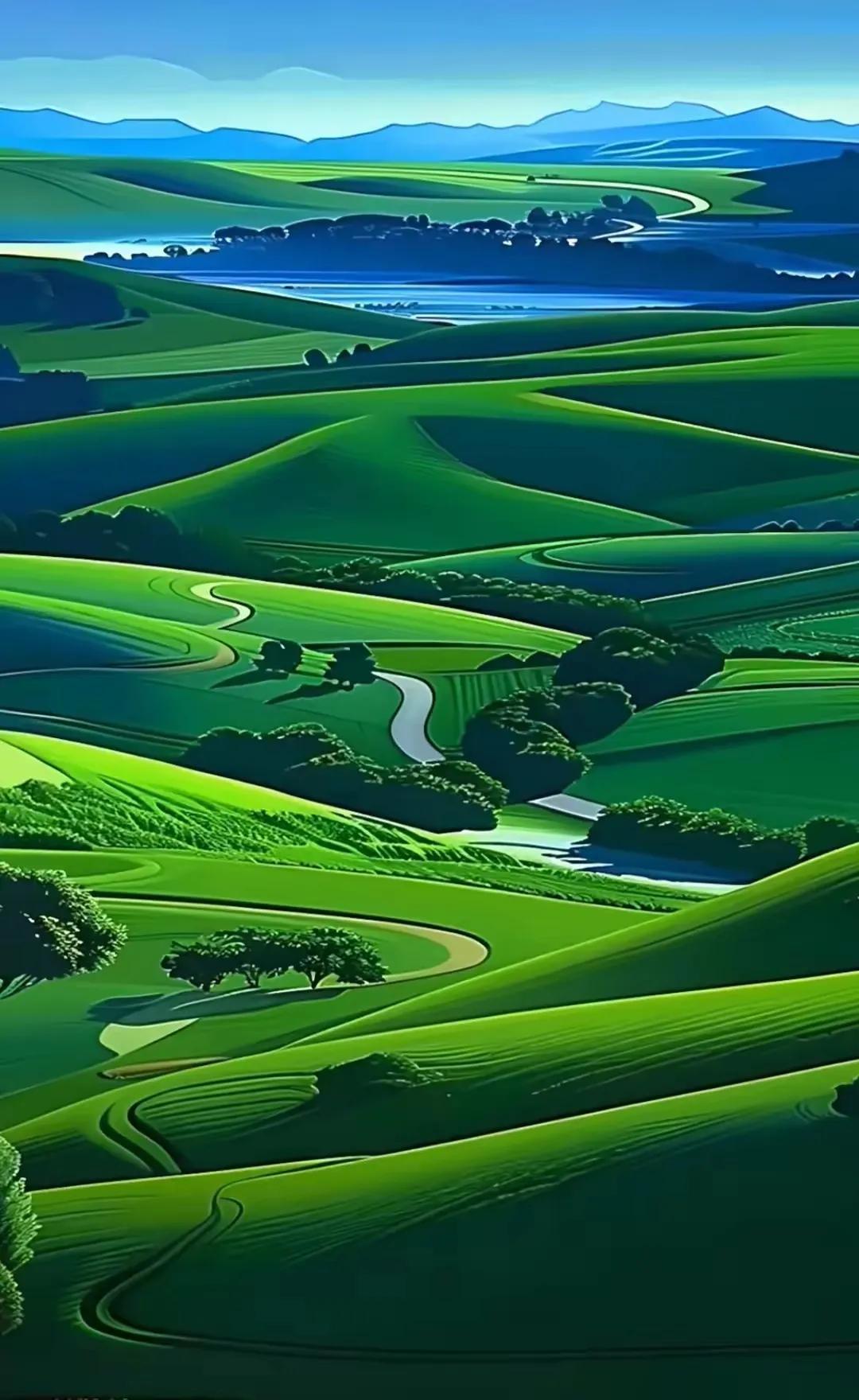 七律  无题（八六）

青山秀水几分田，
绿树修竹入画笺。
夏日临波花似锦，
春