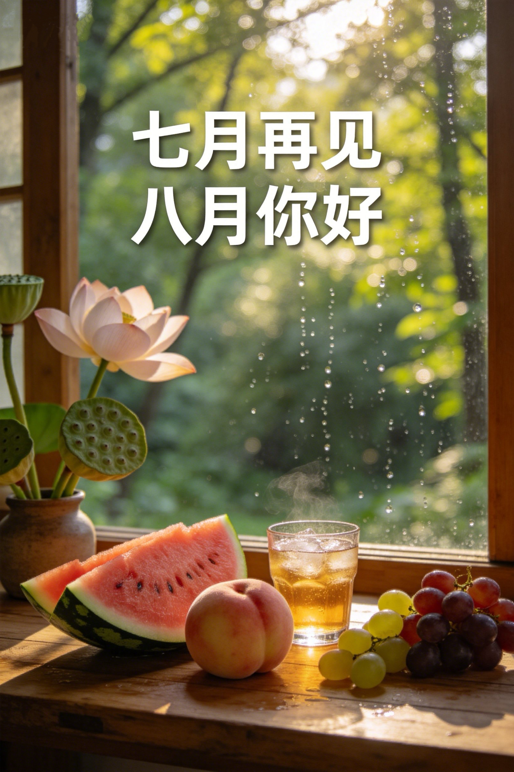 七月再见，八月你好祝福图片海报壁纸拿图吱一声噢～ 