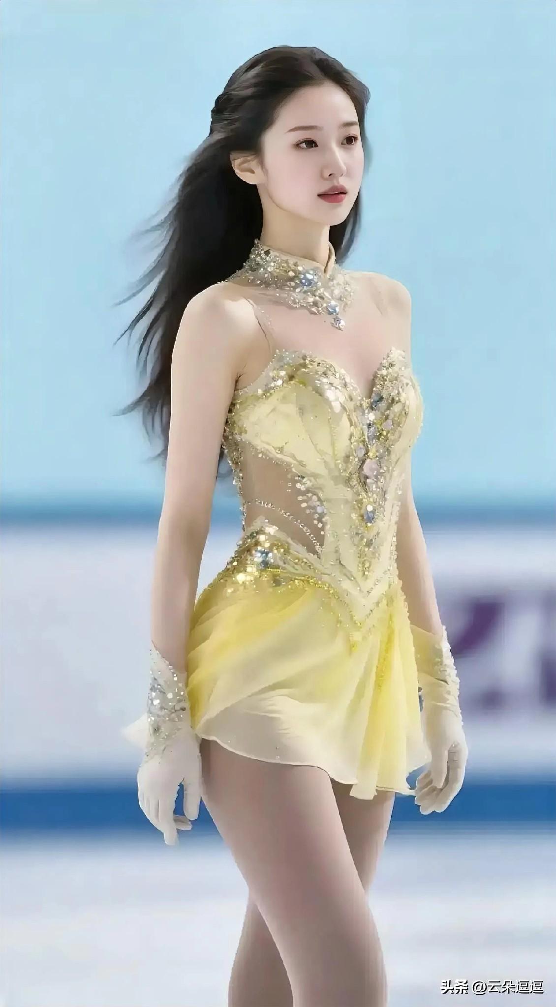 冰上仙子惊艳亮相，金色礼服闪耀夺目！