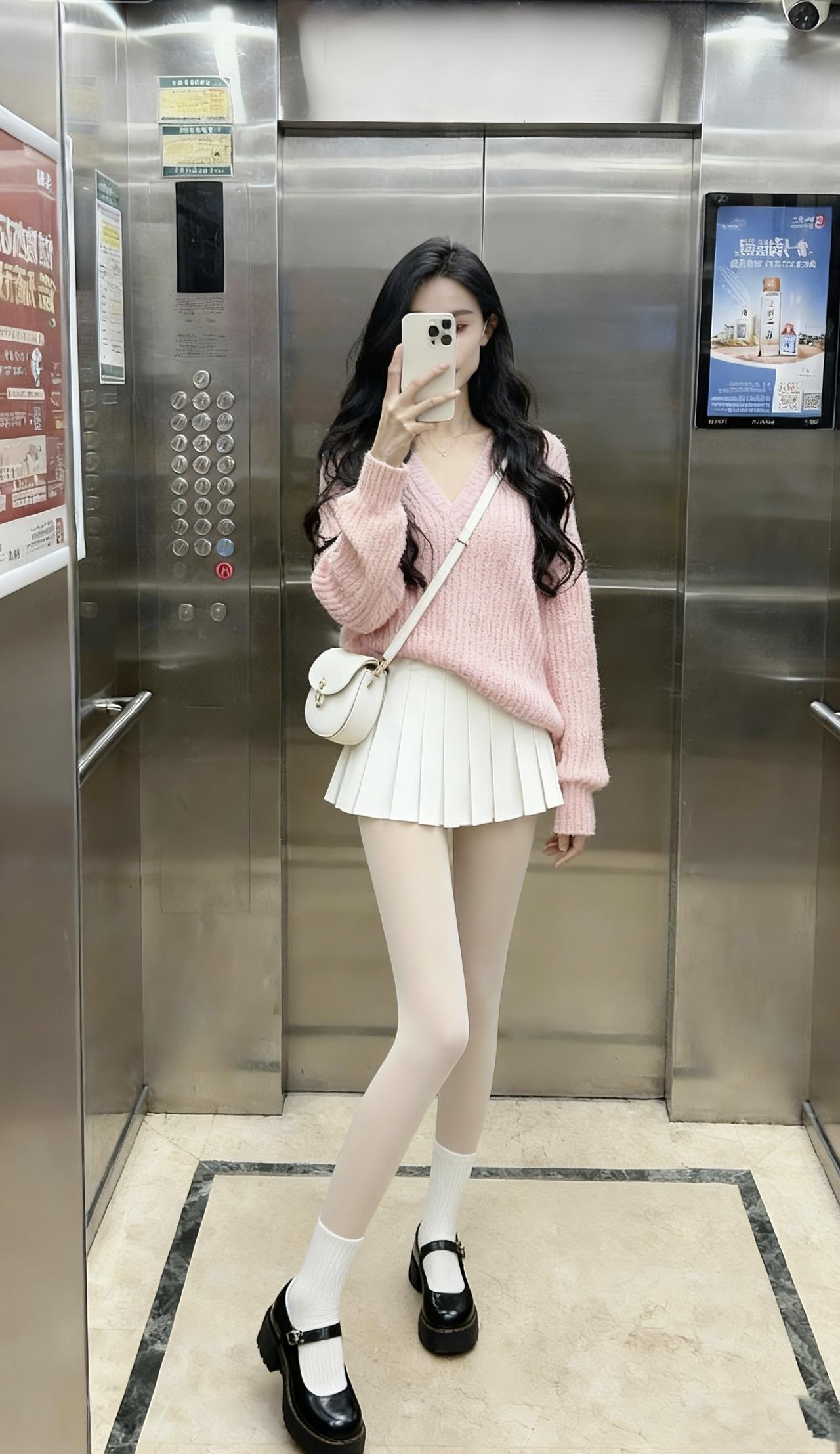 希望美好都能如期而至！甜美穿搭 日常分享 电梯拍照 ootd分享