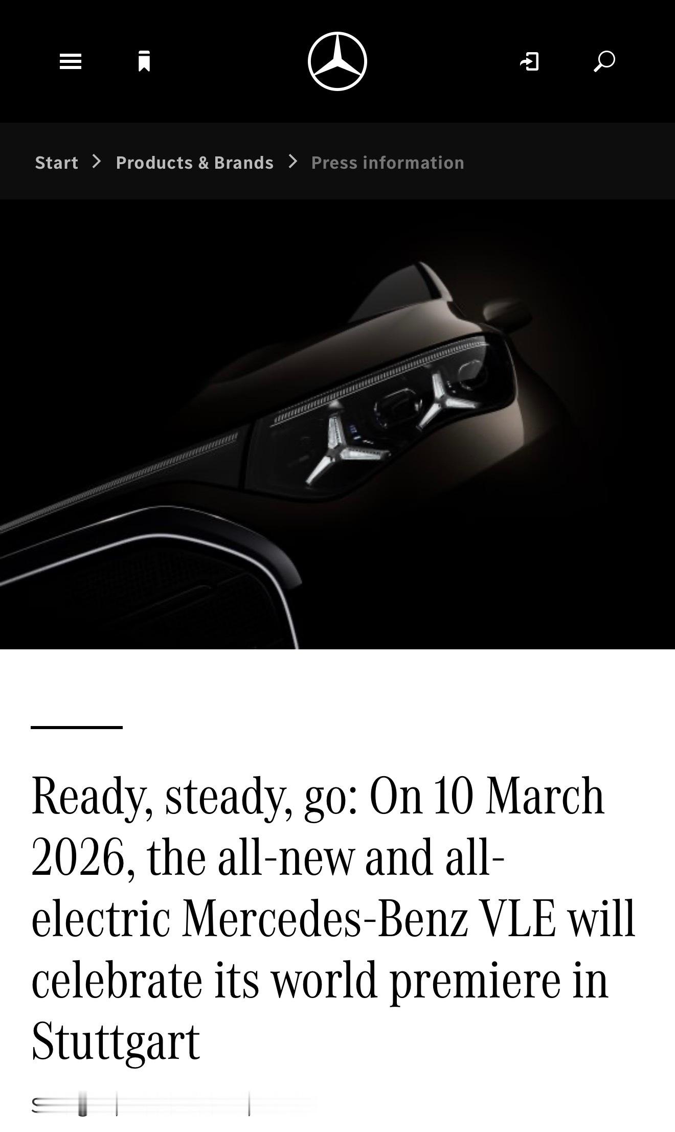 奔驰刚刚发了预告，他们将于26年3月10日向全世界介绍他们的全新VLE（和它嘴上