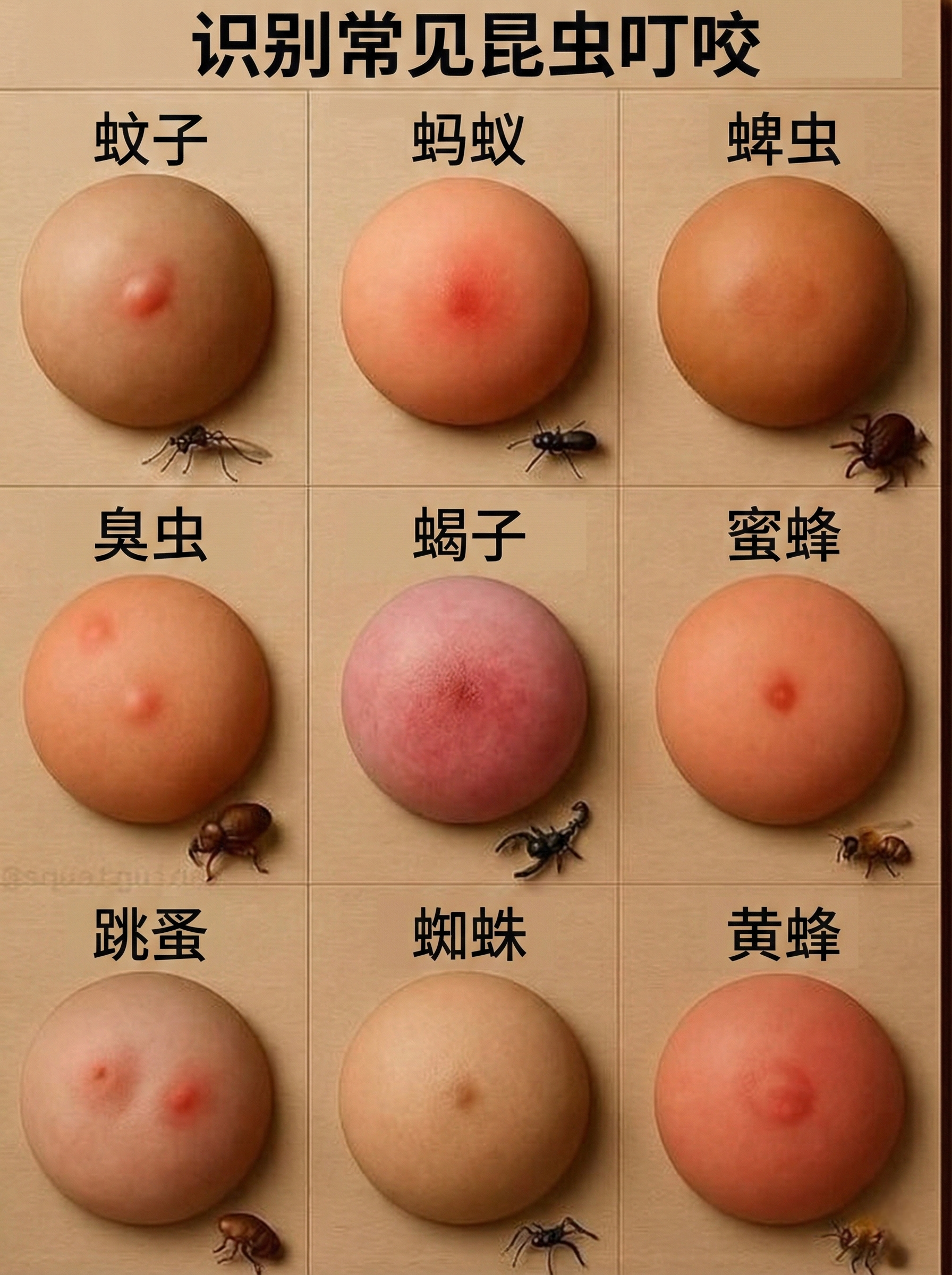 通过皮肤上的脓包来识别你是被哪种昆虫叮咬的。建议收藏 