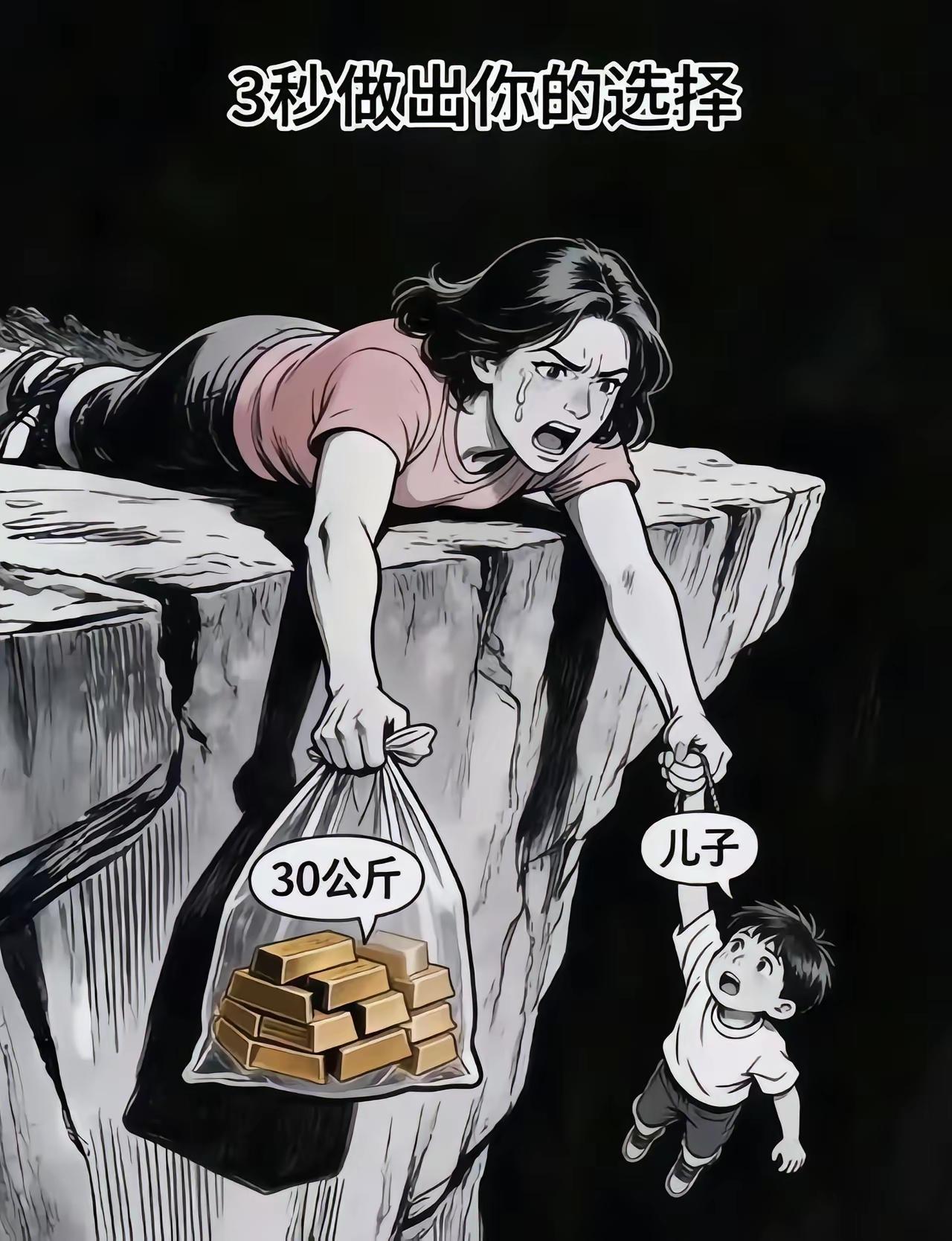 他🐴的就纳了个闷了……
但凡女人都会选儿子，
换成丈夫咋就变味了呢？
有知道何