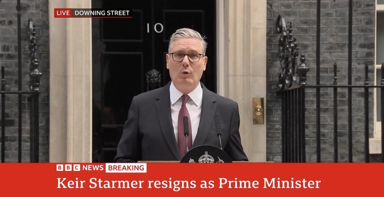 6月22日，据央视新闻直播间报道，今天下午5点30分，英国首相斯塔默宣布辞职。