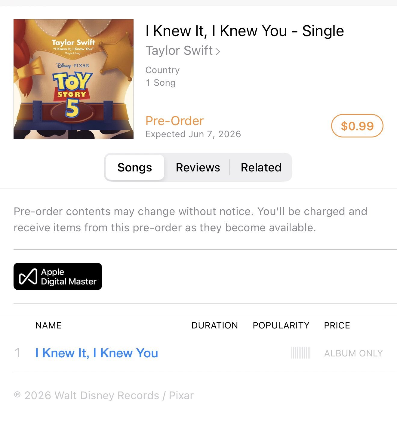 【News】泰勒丝官网上架I Knew It,I Knew You 数字下载歌曲